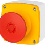 czerwonym przycisk grzybkowy 85x85x55 ø 60, wyzwalacz obrotowy, żółta obudowa New Elfin