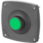 zielony przycisk płaski 84x84 ø 2, czarna obudowa, montaż naścienny New Elfin